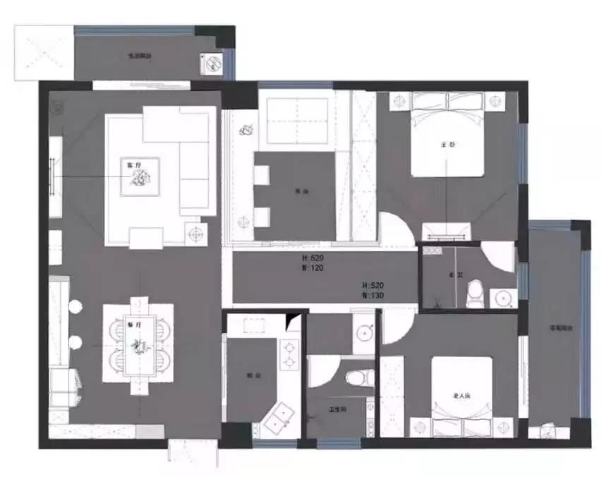118平的現代風三居室，電視背景墻做得好有個性！